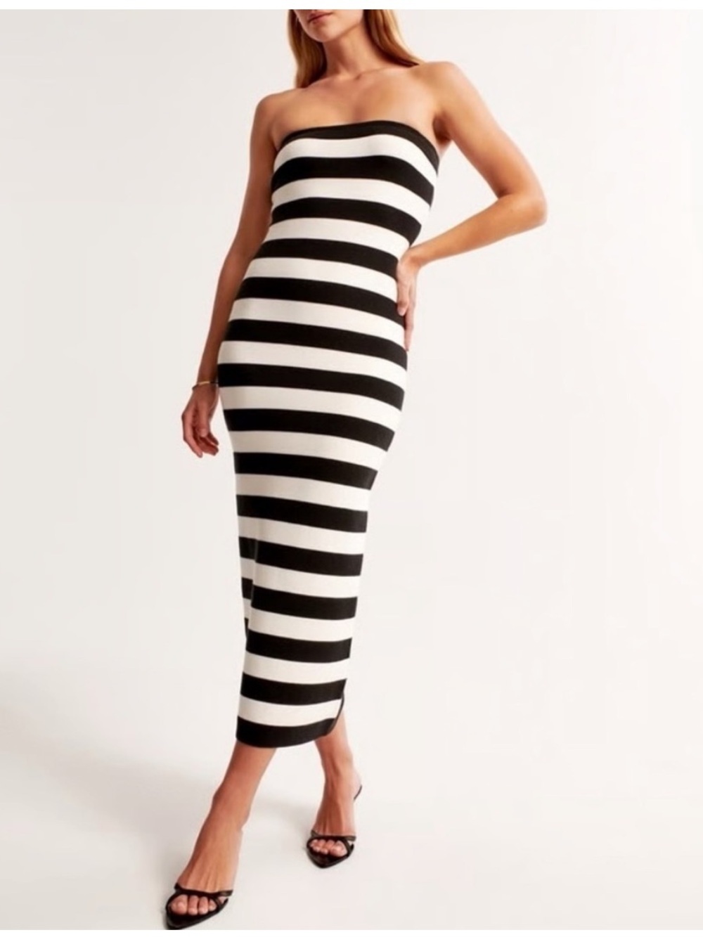 Abercrombie & Fitch Black and White Strapless Midi Dress Size Large Petite